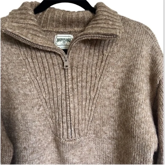 American Eagle Half Zip Oversized Cozy Tan Sweater - Picture 4 of 7